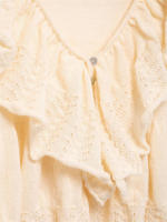 OUWU- Moda Para Mujer Con Botón, Jersey De Punto Con Volantes Beige, Suéter Vintage Con Cuello En V Y Mangas Largas, Tops Elegantes Para Mujer - details 8