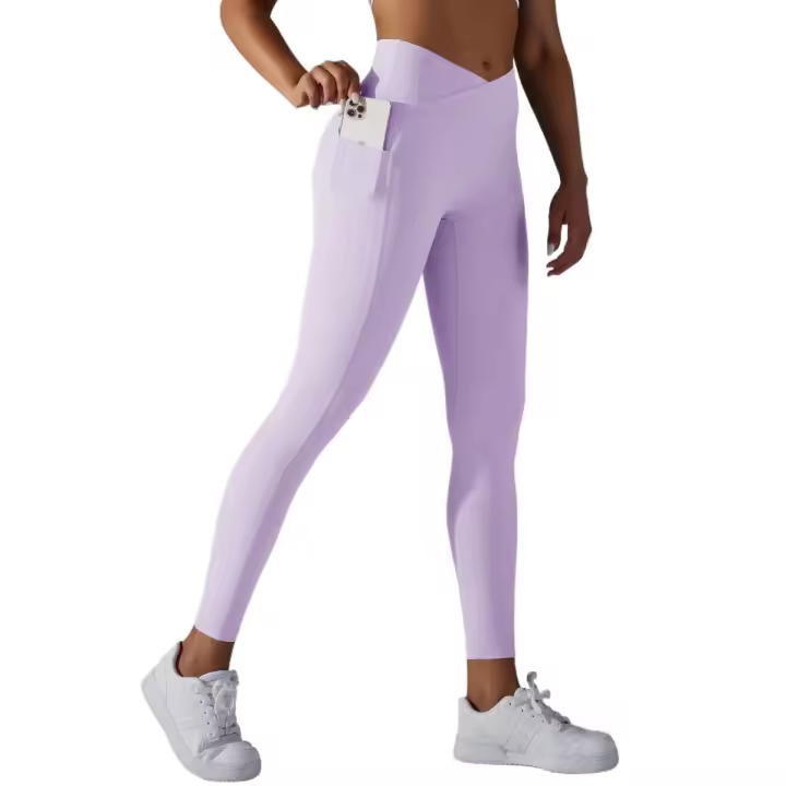 Leggings cruzados para mujer, pantalones de yoga con bolsillo, malla deportiva transpirable para correr y andar en bicicleta, leggings de entrenamiento de cintura alta - 1