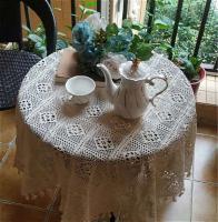 Gancho de ganchillo de algodón cuadrado rural tejido a mano, pasillo de balcón de dormitorio, mesa redonda de fiesta de té, mantel de tela de piano, mantel - details 2