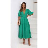 Vestido de verano con cuello en V para mujer, vestidos casuales de manga corta - details 2