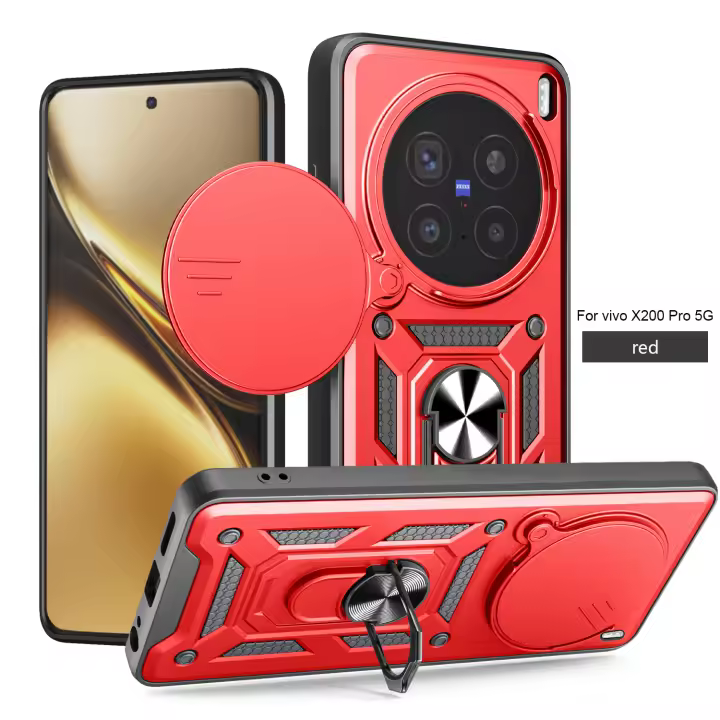 Teléfono para Vivo X200 Pro 5G con cubierta de lente deslizante, funda con soporte a prueba de golpes - 1