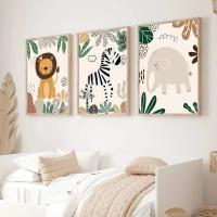 Pintura en lienzo de León, cebra, mono, arcoíris, animales, arte de pared para guardería, carteles nórdicos e impresiones, imágenes de pared, decoración de habitación de bebés y niños - details 4