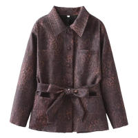 TRAFZA-abrigos de leopardo con cuello vuelto para mujer, chaquetas femeninas de manga larga con lazo y decoración de un solo pecho, otoño - details 1