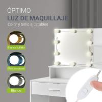 Tocador con iluminación LED, Espejo, cajón, 3 estantes y Armario - 90 x 38 x 137 cm - Blanco - Madera - tocador Mesa de Maquillaje - details 5