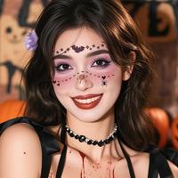 Tatuaje facial desechable para Halloween, pegatinas temporales impermeables de larga acción para mejillas, pegatinas transparentes de cara de murciélago aterrador para niños - details 2
