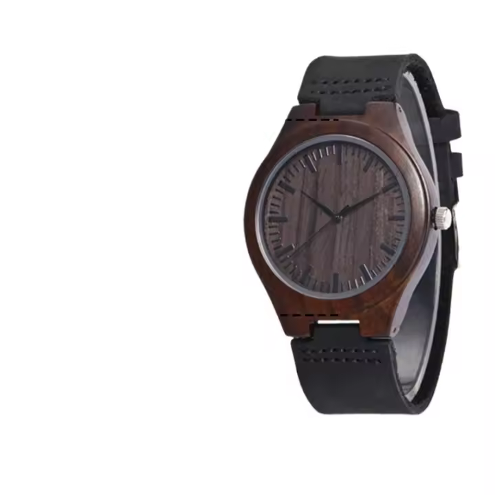 Reloj de Cuarzo Ébano de Alta Calidad Diseño Nórdico Minimalista Correa de Cuero Genuino - 1