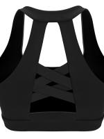 Tops cortos cruzados para mujer, camisa deportiva de Yoga de manga corta negra - details 1