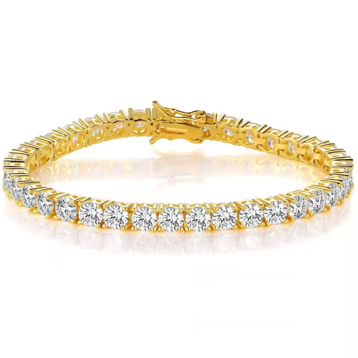Moments Pulsera de tenis Pulsera de diamantes Plata de ley chapada en oro Lujo ligero - 1