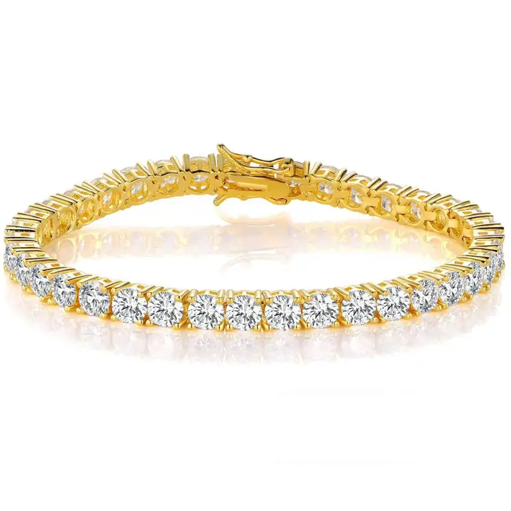 Moments Pulsera de tenis Pulsera de diamantes Plata de ley chapada en oro Lujo ligero - 1