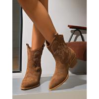 Nuevas botas cortas retro británicas delgadas con boca en V y tacón grueso de gamuza para mujer corta - details 18