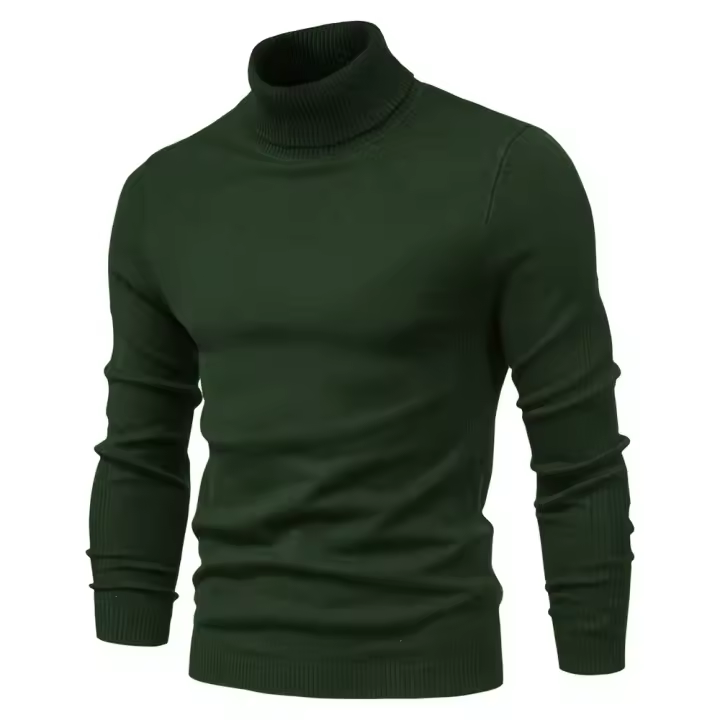 Suéter grueso de cuello alto de invierno para hombres, suéter casual de cuello alto de color sólido, cálido y cómodo, jersey de cuello alto para hombres - 1