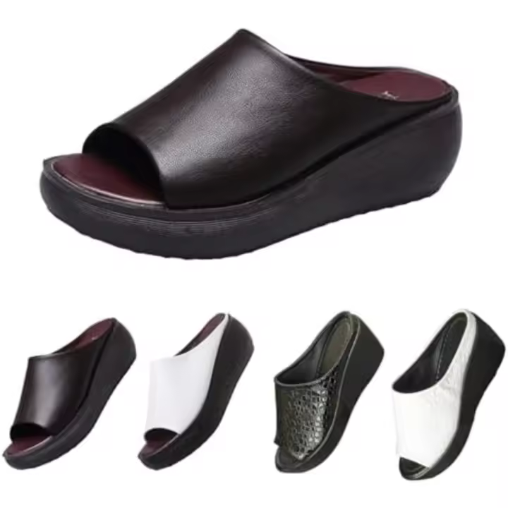 Sandalias para Mujer 2024 Sandalias de Talón con Soporte para Arco Negro Liso - 1