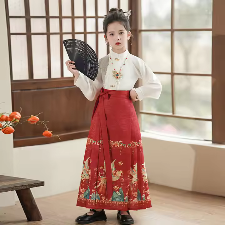 Falda con cara de caballo para niña, conjunto modificado Hanfu, disfraz antiguo Ming Tang de estilo chino para niña, verano para niños - 1