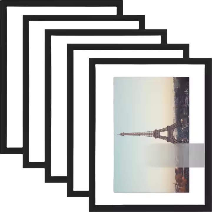 Juego de 5 Marcos de Fotos Negras Piorlado Multifuncionales en Varios Tamaños para Presentación de Pared o Mesa Diseño Moderno para Decoración del Hogar u Oficina - 1