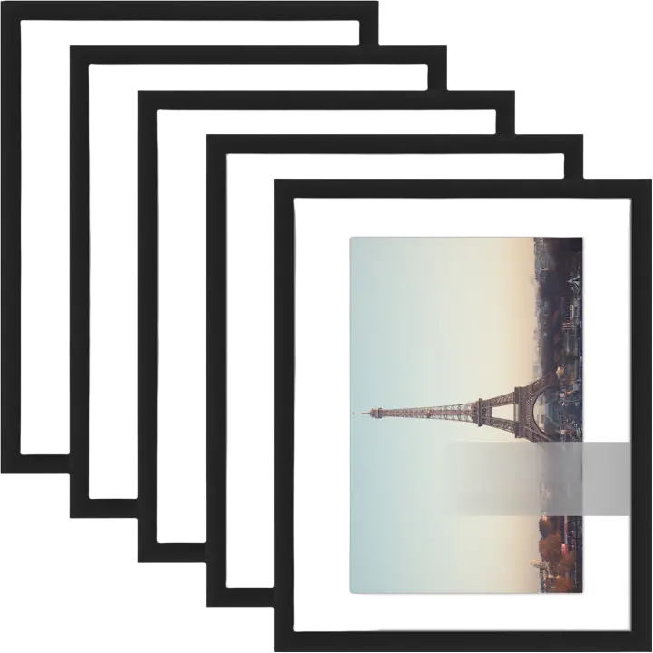 Juego de 5 Marcos de Fotos Negras Piorlado Multifuncionales en Varios Tamaños para Presentación de Pared o Mesa Diseño Moderno para Decoración del Hogar u Oficina - 1