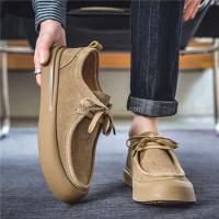 Nuevos zapatos de conductor de gamuza de diseñador de moda para hombre con cordones, zapatos deportivos planos de cuero de vaca, informales y a la moda, - details 5