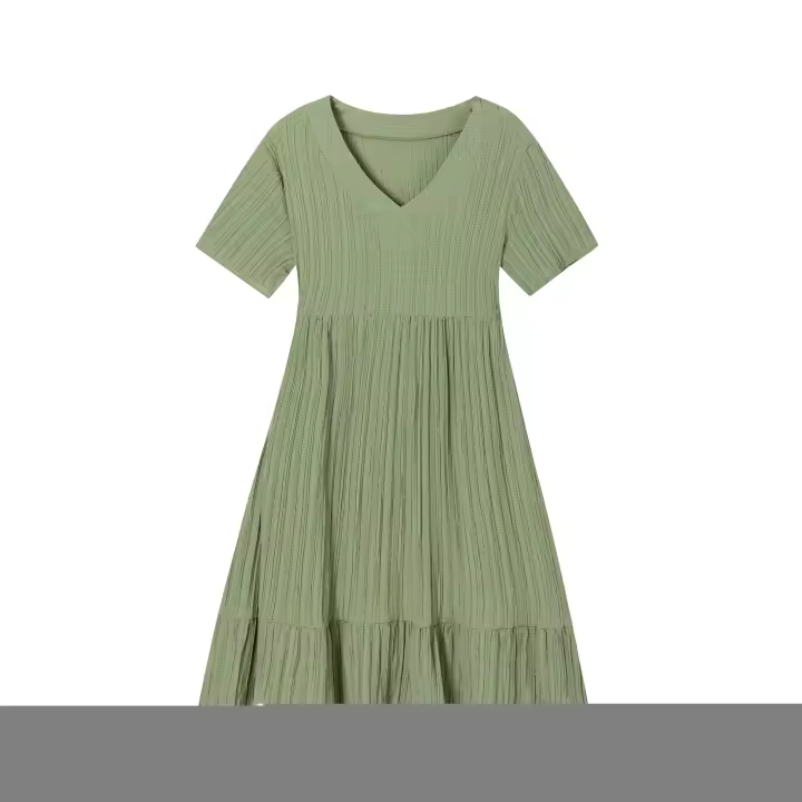 Vestido casual de verano para mujer con cintura elegante y manga corta estilo bohemio, vestido línea A de poliéster hasta la rodilla. - 1