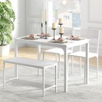 Juego de comedor de 4 piezas con mesa, 2 sillas y 1 banco. Conjunto de muebles de cocina de madera con estructura de acero. - details 10