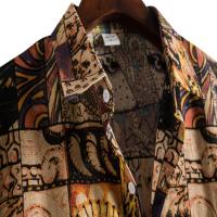 Camisa Echo de manga corta para hombre, blusa hawaiana con estampado informal, cuello vuelto, top con un botón - details 4