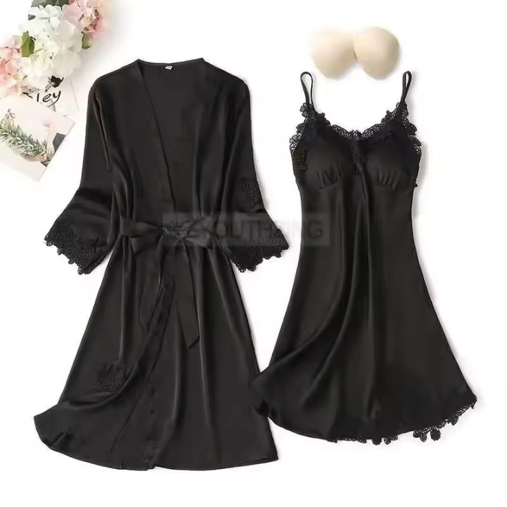 Conjunto de mujer y encaje, pijama de verano con pantalón, ropa casual para el hogar, bata estilo kimono, PJS - 1