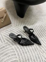 Nuevos tacones altos puntiagudos, hilo de malla para mujer, una palabra con boca ligera, cabeza de bolso estilo hada de moda, medias zapatillas. - details 32