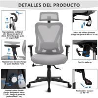 Silla de Oficina Ergonomica Respirable, Ajustable entre 90° y 130°, Soporte Lumbar, Bloqueable, Para Estudio y Oficina - details 12