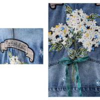 Chaqueta vaquera para mujer con cinta floral bordada y manga larga con botones y bolsillos - details 1