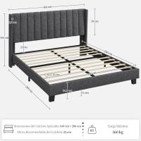 Cama Doble Tapizada 140 x 200cm Estructura de Madera y Metal Moderno Ideal para Adultos 2 Personas - details 32