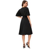 2025 primavera y verano europeos y americanos nueva ropa de mujer vestido negro vestido de viajero con cuello en V traje de moda - details 7