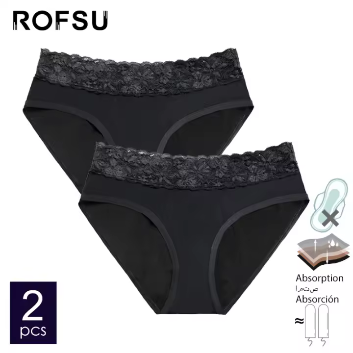 Bragas de encaje de algodón para mujer, bragas de período menstrual de flujo moderado, talla grande, 2 unidades por lote - 1