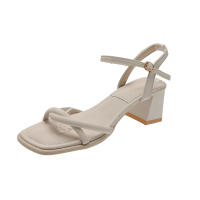 Sandalias mujer 2025 nueva moda versátil suave retro tacón grueso antideslizante palabra con tacones altos - details 0