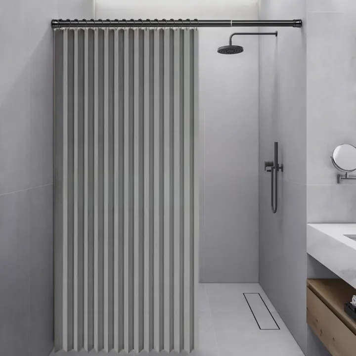 Momooda Cortina de Ducha Plegable Resistente, Cortina de Ducha de Lino antimoho con imán a Prueba de Salpicaduras, Cierre rápido, Gris, 120x200cm - 1