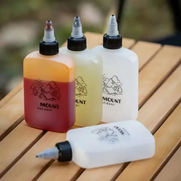 Botella de aceite para acampar al aire libre, tarro de vinagre a prueba de fugas de 120 ml, botella de jugo para cocinar y barbacoa con cubierta superior giratoria de HDPE - 1