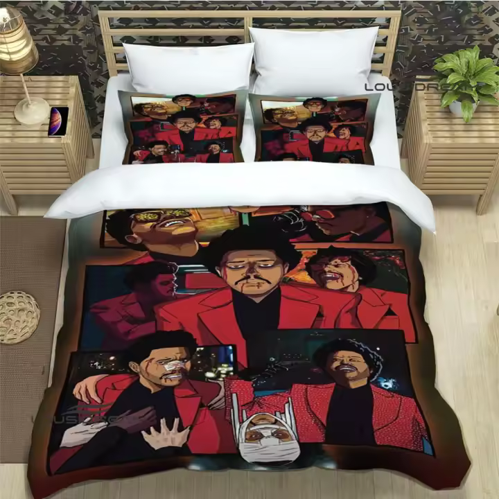 Conjunto de Cama Impreso de The Weeknd Cubierta de Edredón, Cojín de Comodidad, Suministros de Cama de Lujo Regalo de Cumpleaños Exquisito - 1