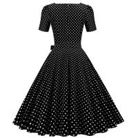 Vestido midi de fiesta de lunares para mujer, elegante, de manga corta, con cuello cuadrado, línea A, estilo años 50 y 60. - details 43