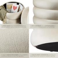 Taburete Almacenaje Bouclé, Carga: 120 kg, MDF, Puff Almacenaje, Taburete Dormitorio, Reposapies Puff, Zapatero Entrada Recibidor, Asiento Acolchado, Ideal Salón Hogar - 42 x 47 cm Crema - details 42