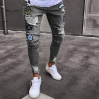 Vaqueros rotos de los hombres de moda versátil suelta elástica pantalones vaqueros de pierna pequeña - details 2