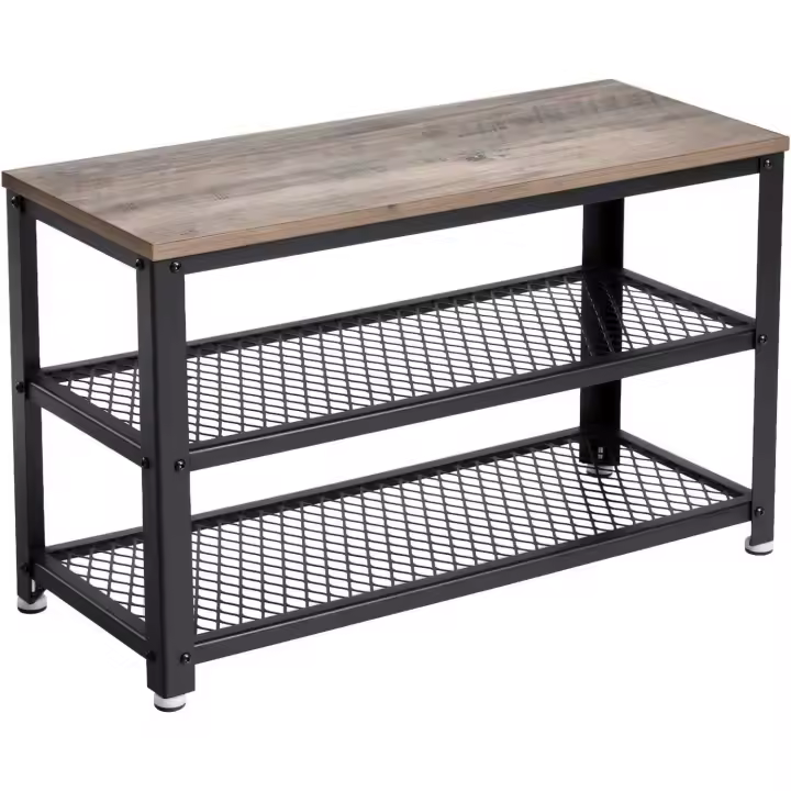 Organizador de Zapatos Industrial Estilo 2 Estantes de Acero Marrón Rústico y Negro - 1