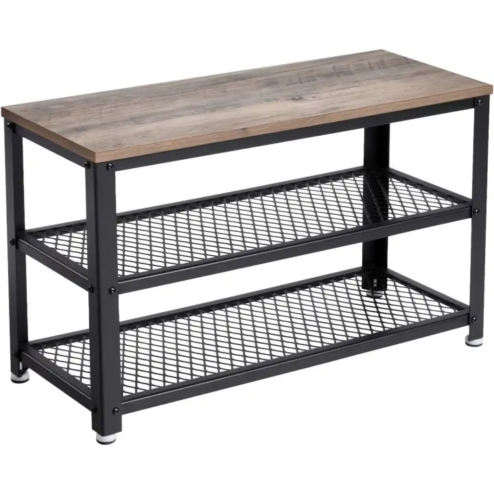 Organizador de Zapatos Industrial Estilo 2 Estantes de Acero Marrón Rústico y Negro - 1