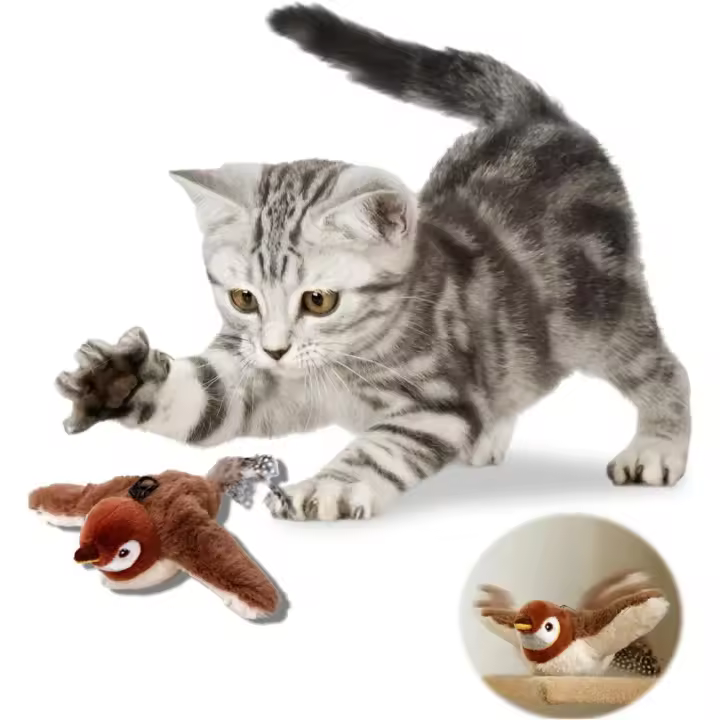 Juguete interactivo para gatos eléctrico recargable, lindo pluesch realista, forma de pájaro, juguete para g - 1