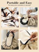 Bolsa organizadora de maquillaje con cordón: bolsa de maquillaje plana para viajes, bolsas de cosméticos grandes para mujeres y niñas, color albaricoque - details 0