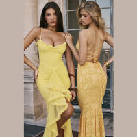 BUNO-vestidos de fiesta de malla irregulares, novedad de 2024, vestido ceñido con tirantes finos, vestido largo fruncido a la moda para mujer - details 2