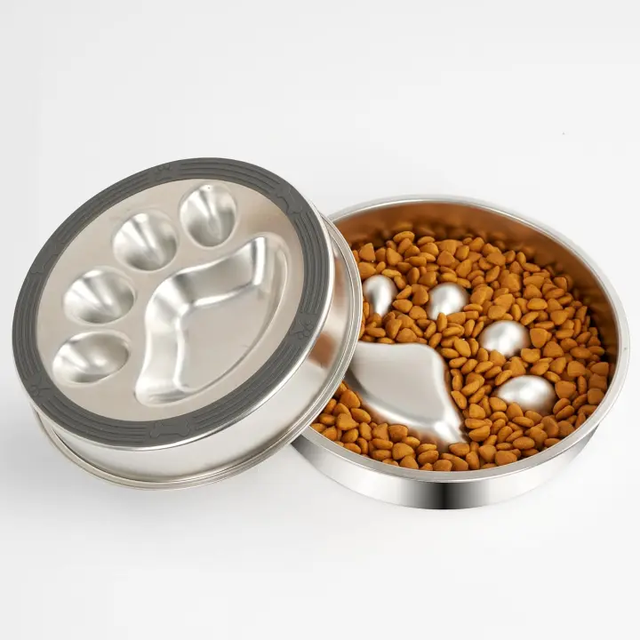 Cuencos para perros de alimentación lenta de acero inoxidable 304, tazones para gatos de 2 tazas de grado alimenticio con fondo antideslizante, plato para mascotas laberinto para comer lento, tazón para mascotas de alimentador lento de metal para perros p - 1