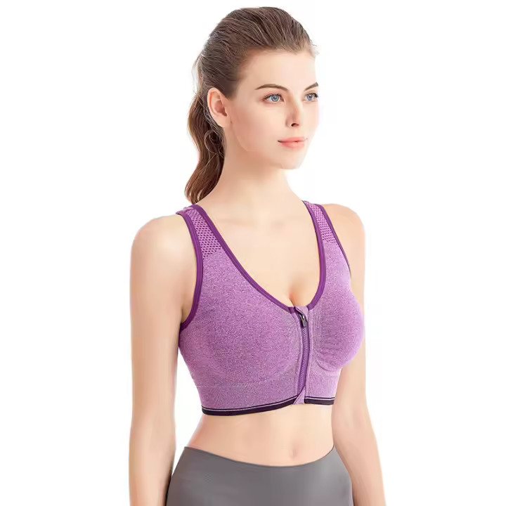 Sujetador deportivo con cremallera frontal para mujer, Top transpirable a prueba de golpes, para correr, Yoga, gimnasio, sin costuras - 1