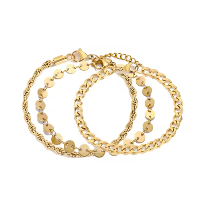 Encanto de cuentas doradas de acero inoxidable, brazaletes retorcidos, dijes, joyas femeninas - 1