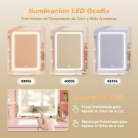 Tocador de Maquillaje con Espejo y Luz LED Regulable, Tocador de Maquillaje con 2 Cajones y 4 Estantes, Estante Inferior, Escritorio Moderno para Dormitorio, 90 x 40 cm, Blanco - details 19