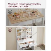 Tocador con Luces LED con Brillo Ajustable, Mesa de Maquillaje con Espejo, Espacioso, Estantes Ajustables, 2 Cajones, Mesa de Maquillaje, Blanco Nube - details 11