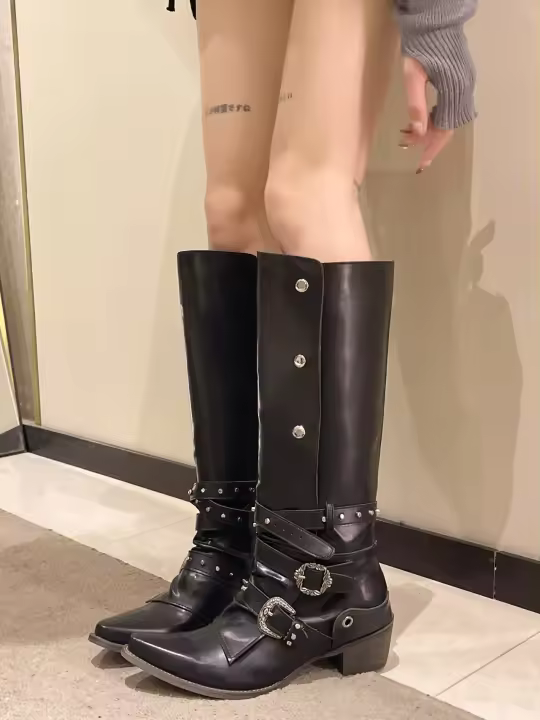 Botas de caballero de moda para mujer, zapatos largos informales. - 1
