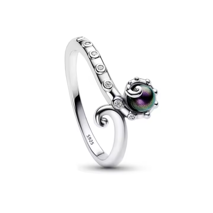 Anillo de Sirena Pequeña de Plata Esterlina Ursula, Estrella, Luna, Flor - 1