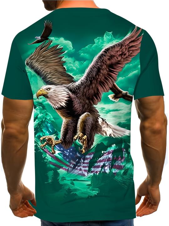Camiseta con estampado de águila patriótica en 3D para hombre, camiseta gráfica de poliéster ligera con diseño de bandera americana, cómoda para todas las estaciones, camiseta informal de manga corta para uso diario, viajes y fitness, ropa para todas las